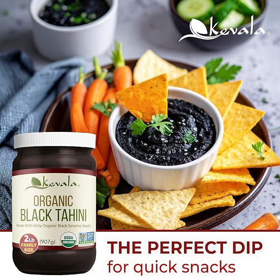 Kevala Organic Black Tahini - Double Size Gluten Free Black Sesame Paste for Cooking and Baking at Home, Source of Calcium and Dietary Fiber, For Stir-Fry Dishes and Making Dark Organic Hummus, 32 oz