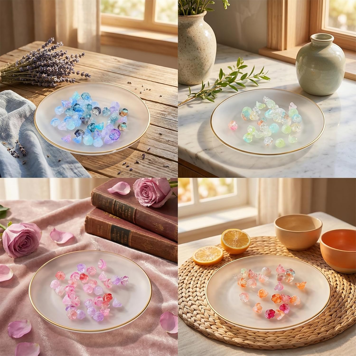 150 PCS Making Mixed Color Trumpet Flowers Bead Glass Lily Bell Flower Beads, Bulk Bell Flower Spacer Bead Gradient Clear Cute Beads Charms for Bracelets, Necklaces Jewelry Making - Image 7