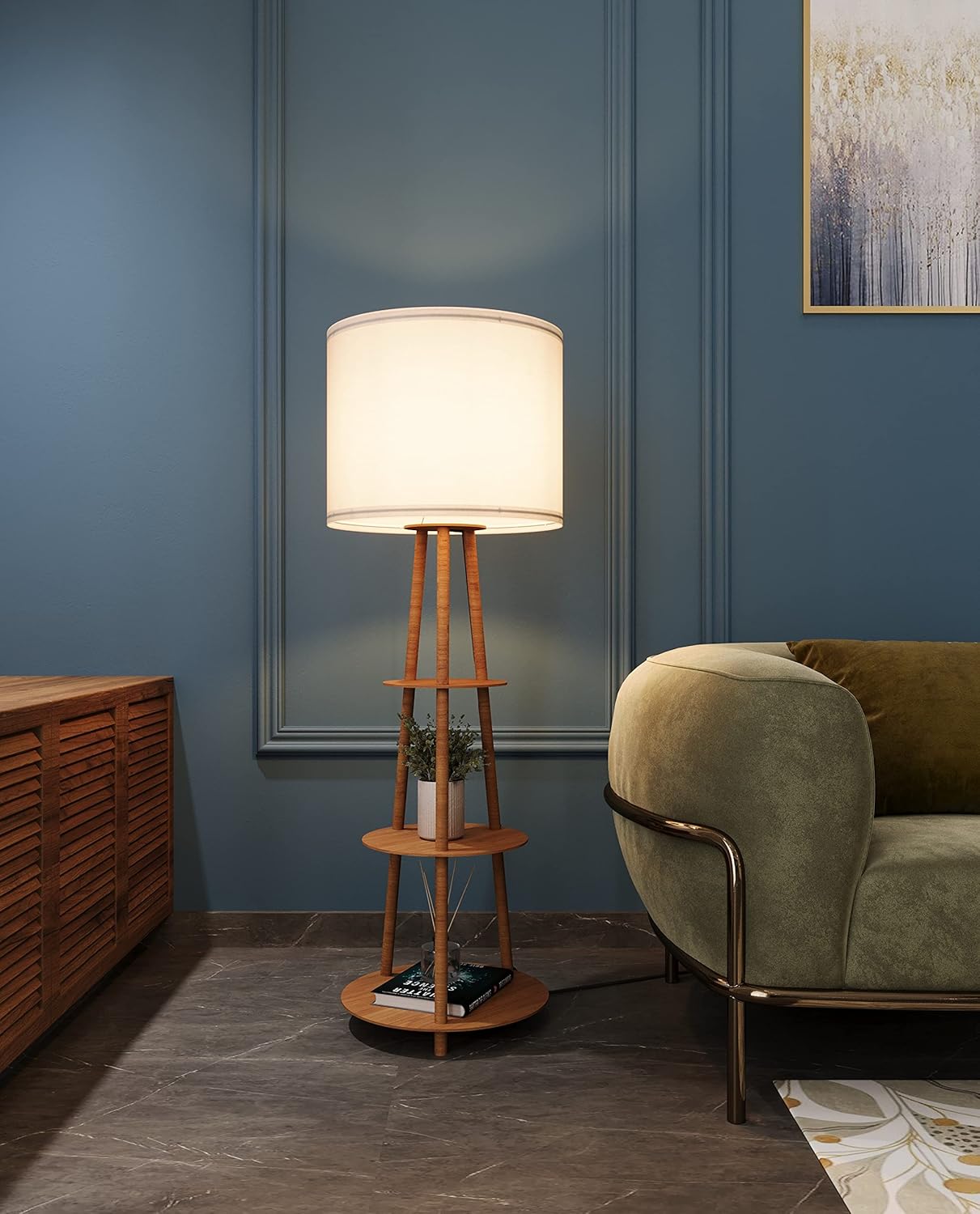 Rellon Industries Floor Lamp with 3Tier Modern Shelf Display Planter