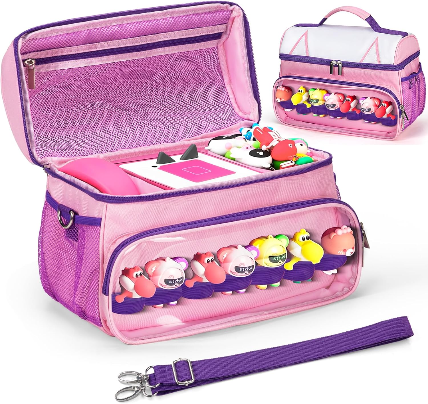 Carrying Case for Toniebox 2&1 Starter Set, Cute Travel Bag with Shoulder Strap for Tonie Musical Toy Figures Characters, Portable Storage Organizer for Toniebox Headphones and Accessories(Bag Only)