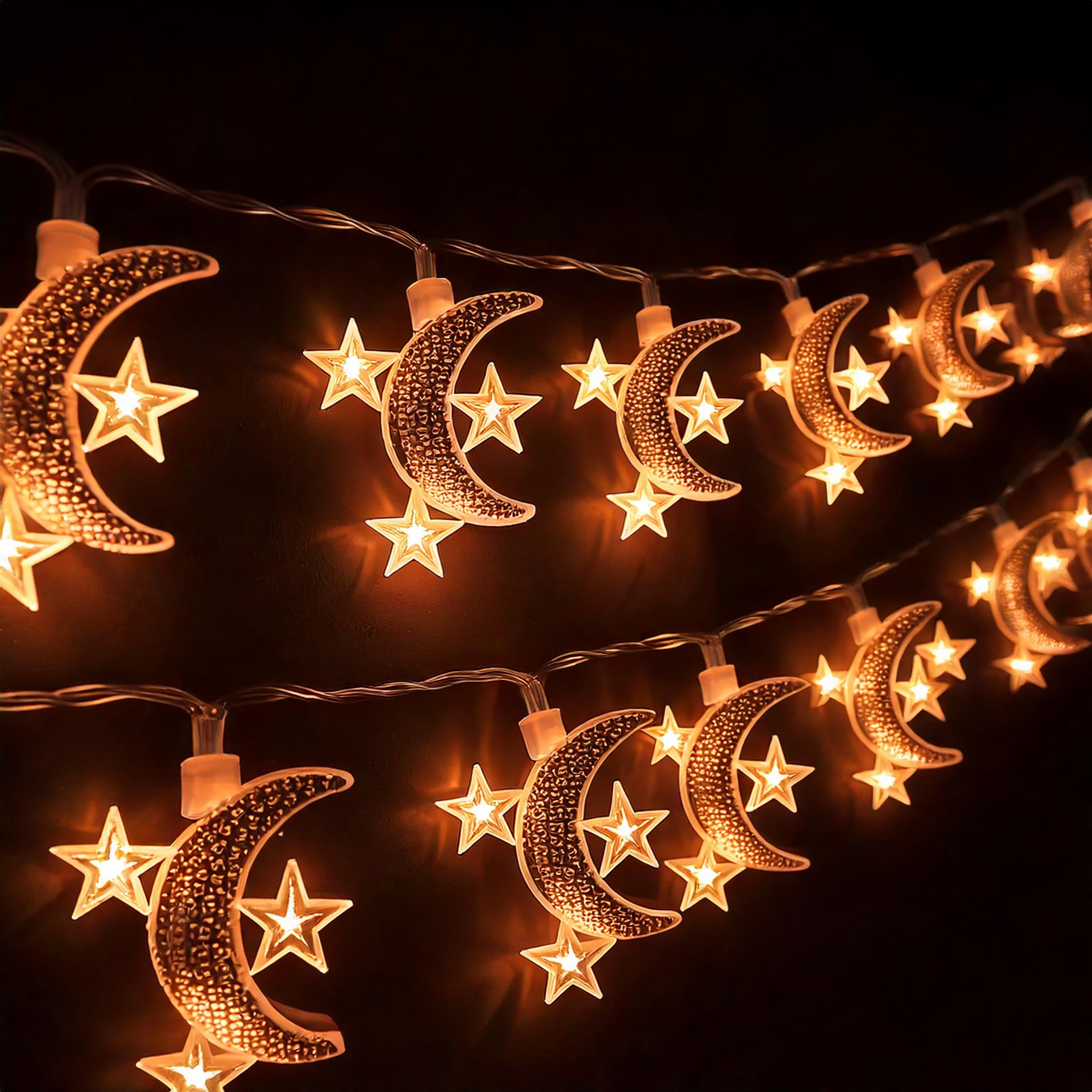 Photo 1 of xfbbchh 40 LED Star Moon String Lights Battery Operated 20FT Star Mini Star Fairy Lights for Patio Garden,Wedding, Party, Home Decoration (Star-Moon)