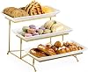 LAUCHUH 3 Tier Serving Tray for Party, Porcelain Tiered Serving Tray Stand Collapsible Sturdier Metal Rack Fruit Tray with 2 Cross Bars for Father's Day Dessert Party Display Set, 12 Inch, Bronze