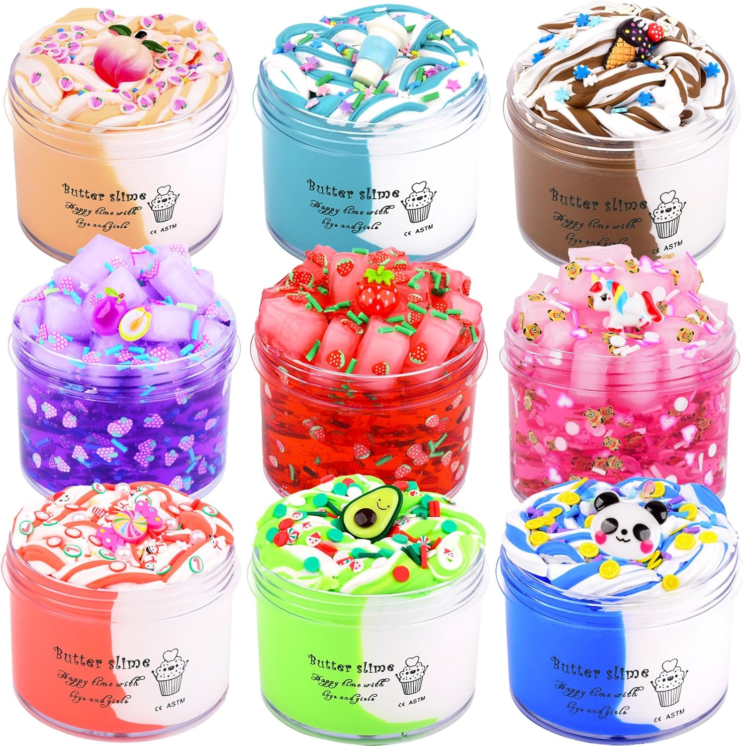 Slime Kit 9 Pack, with 3 Jelly Cube Crunchy Slime 6 Butter Slime, Super Soft & Non-Sticky, for Girls Boys Stress Relief Toys, Party Favors, Birthday Gift
