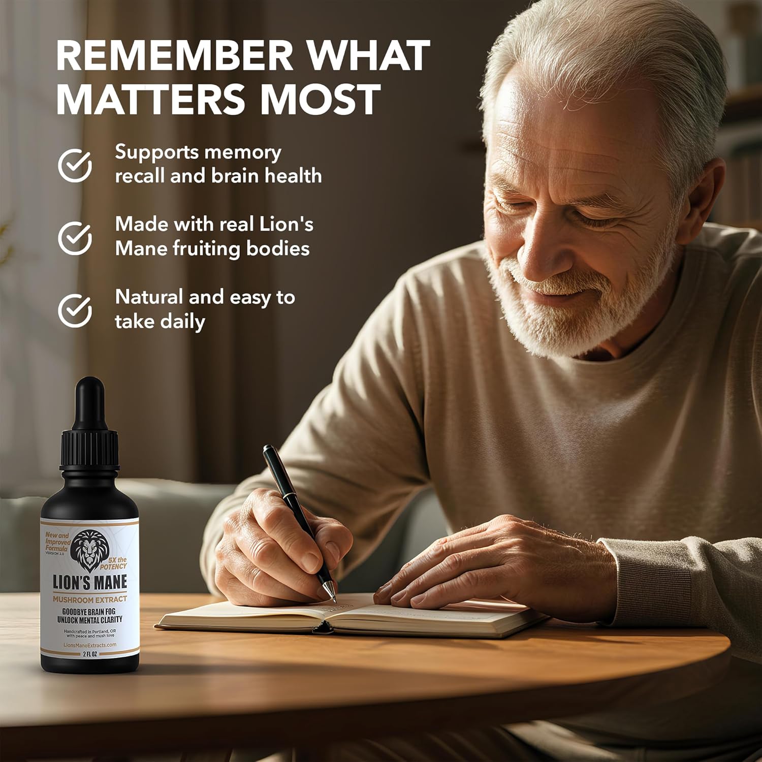 Lion's Mane Extract Mushroom Tincture - Focus, Memory & Clarity Support - 2 oz, Lion’s Mane Supplement Liquid Extract | Dual-Extracted from USA-Grown Fruiting Bodies, Mushroom Drops Nootropic - Image 2