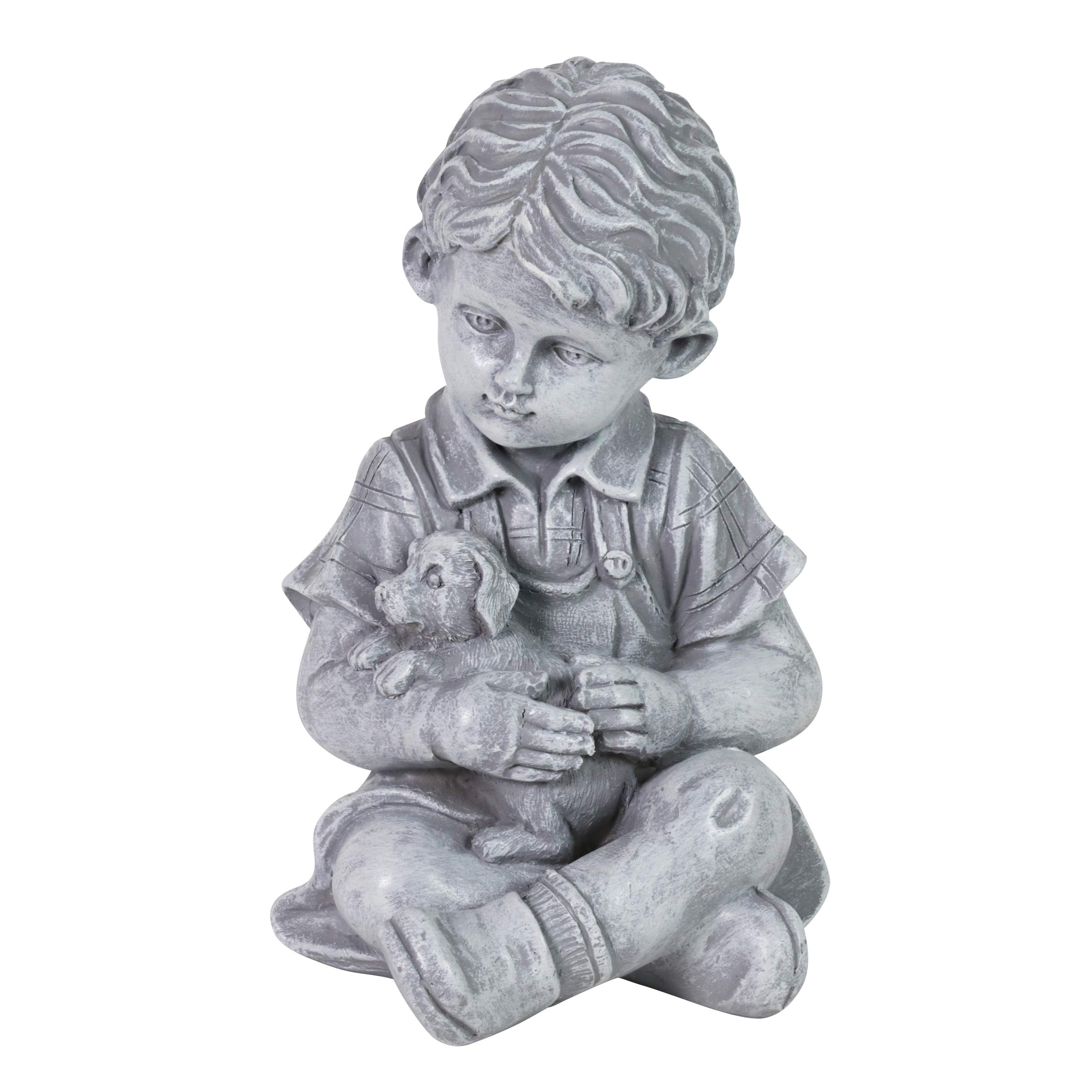 Exhart Child & Puppy Garden Statue Imitation Stone Statue of Little