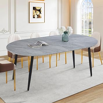 Modern 40"-71" Extendable Oval Dining Table for 4-8, MDF Top with Metal Frame, Space-Saving Expandable Kitchen Table for Home, Office, or Conference Room, Scratch-Resistant & Easy to Assemble