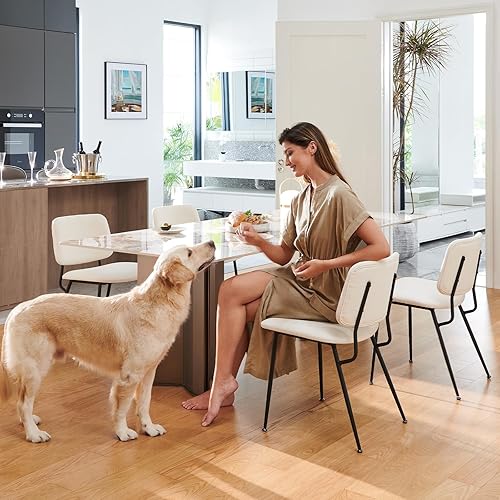 Miniatura 2 de COLAMY Juego de 2 sillas de comedor tapizadas modernas, sillas de comedor de tela, sillas de comedor elegantes con patas de metal sólido y respaldo