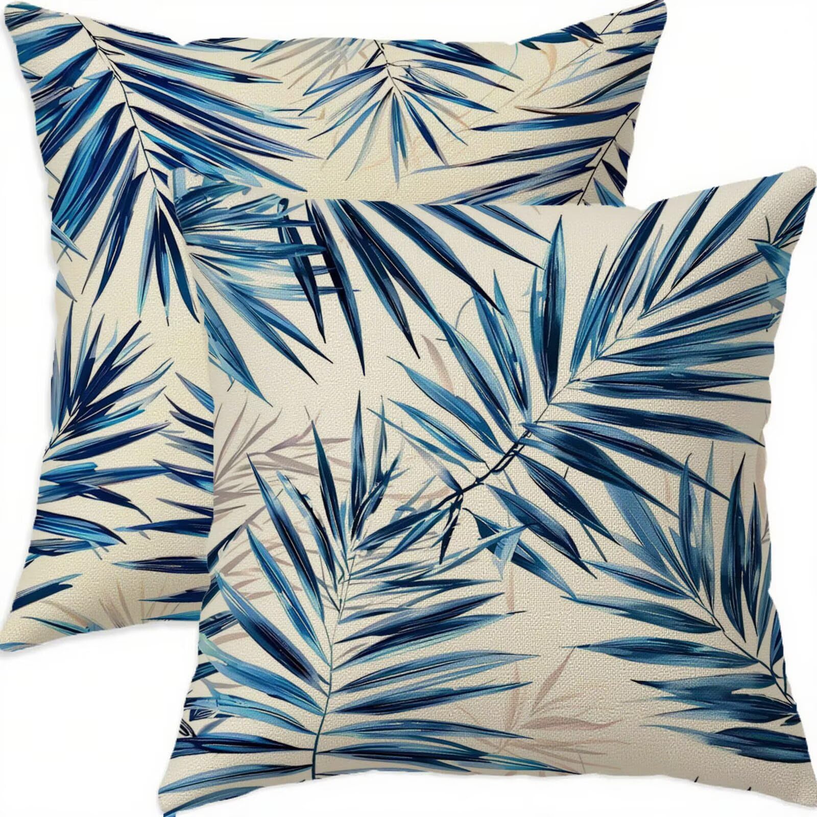 Housse coussin 65x65cm bleu anti tache lin vintage double face