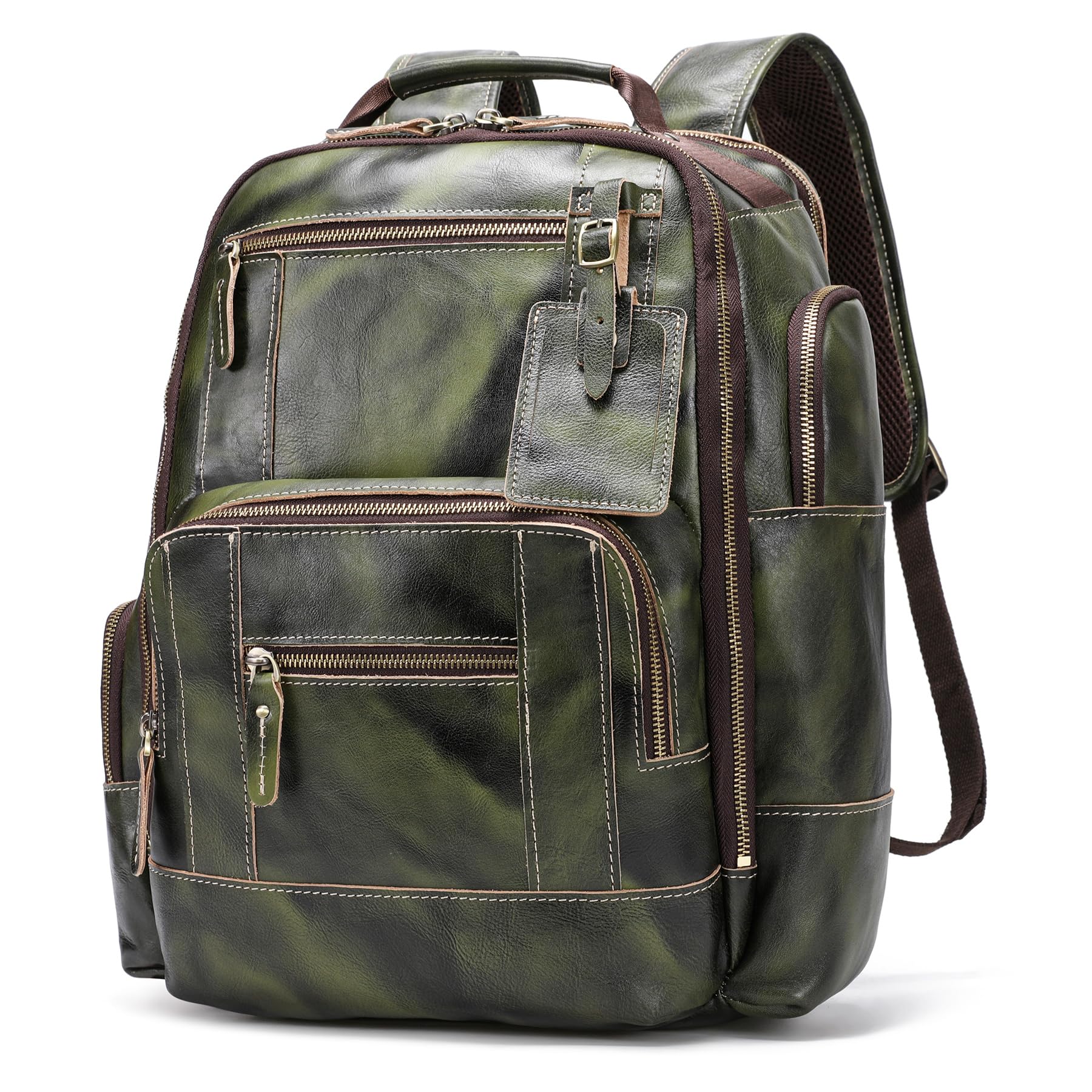 LANNSYNE Vegetable Tanned Leather Backpack for Men 15 6 Laptop Backpack Camping Travel 24L Rucksack