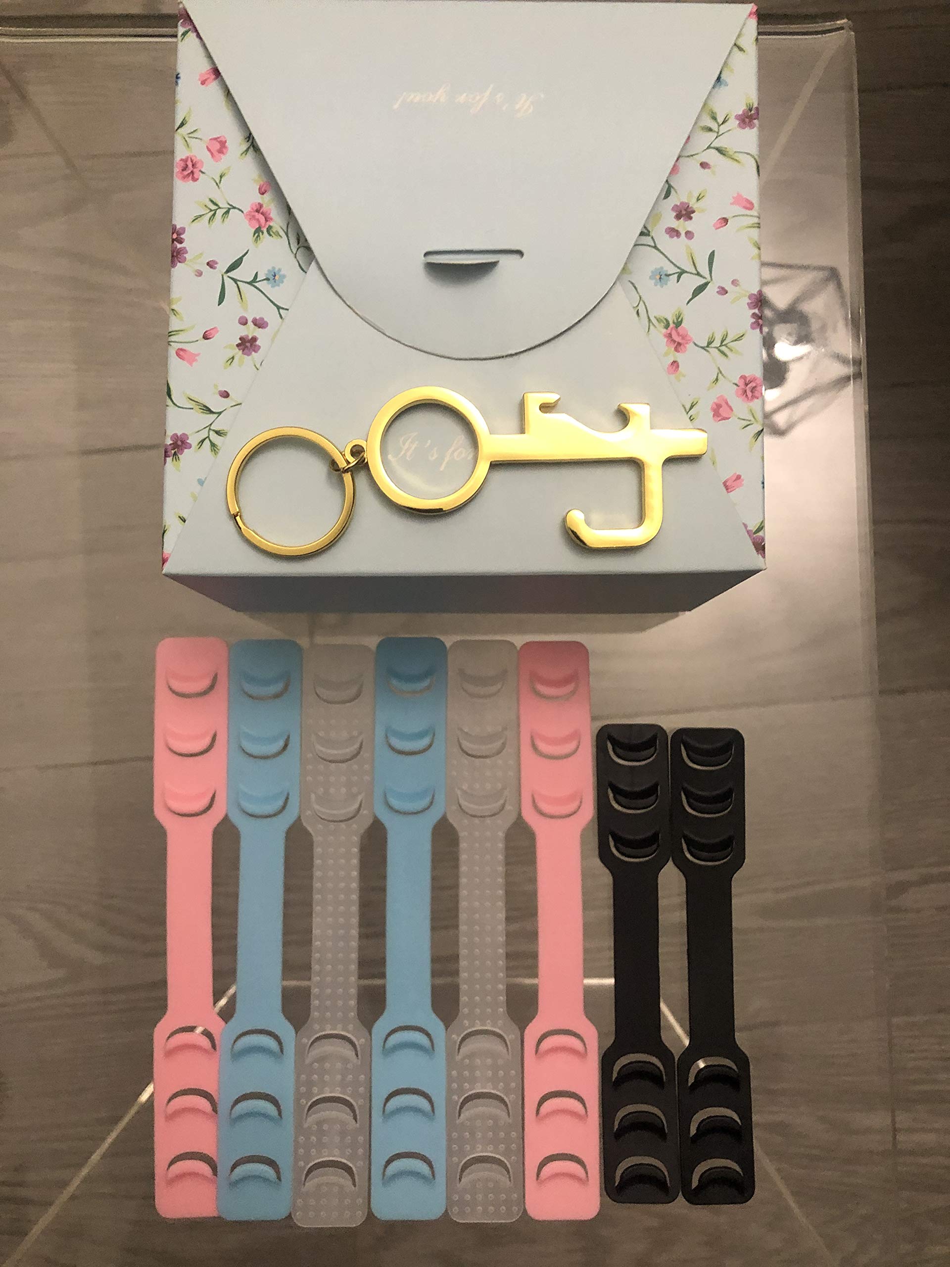 1 chrome golden master virakey and 4 colorful mask head strap-pain relief ear strap pieces - anti slip - buckle mask holder - elastic flexible