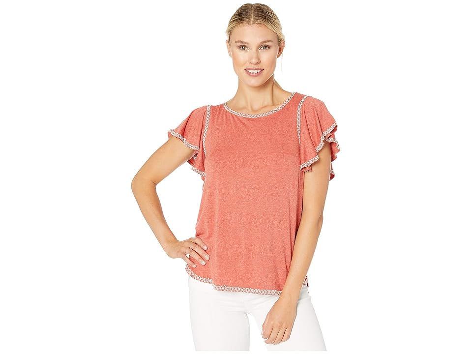 

MAXSTUDIO Heather Jersey Ruffle Sleeve Knit Top (Heather Rust/Ecru) Women's Blouse