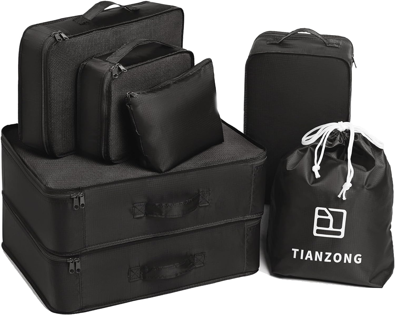 Tianzong 7-piece Set Packing Cubes, Travel Bags for Luggage, Packing Organizers with Shoe Bag (Black)