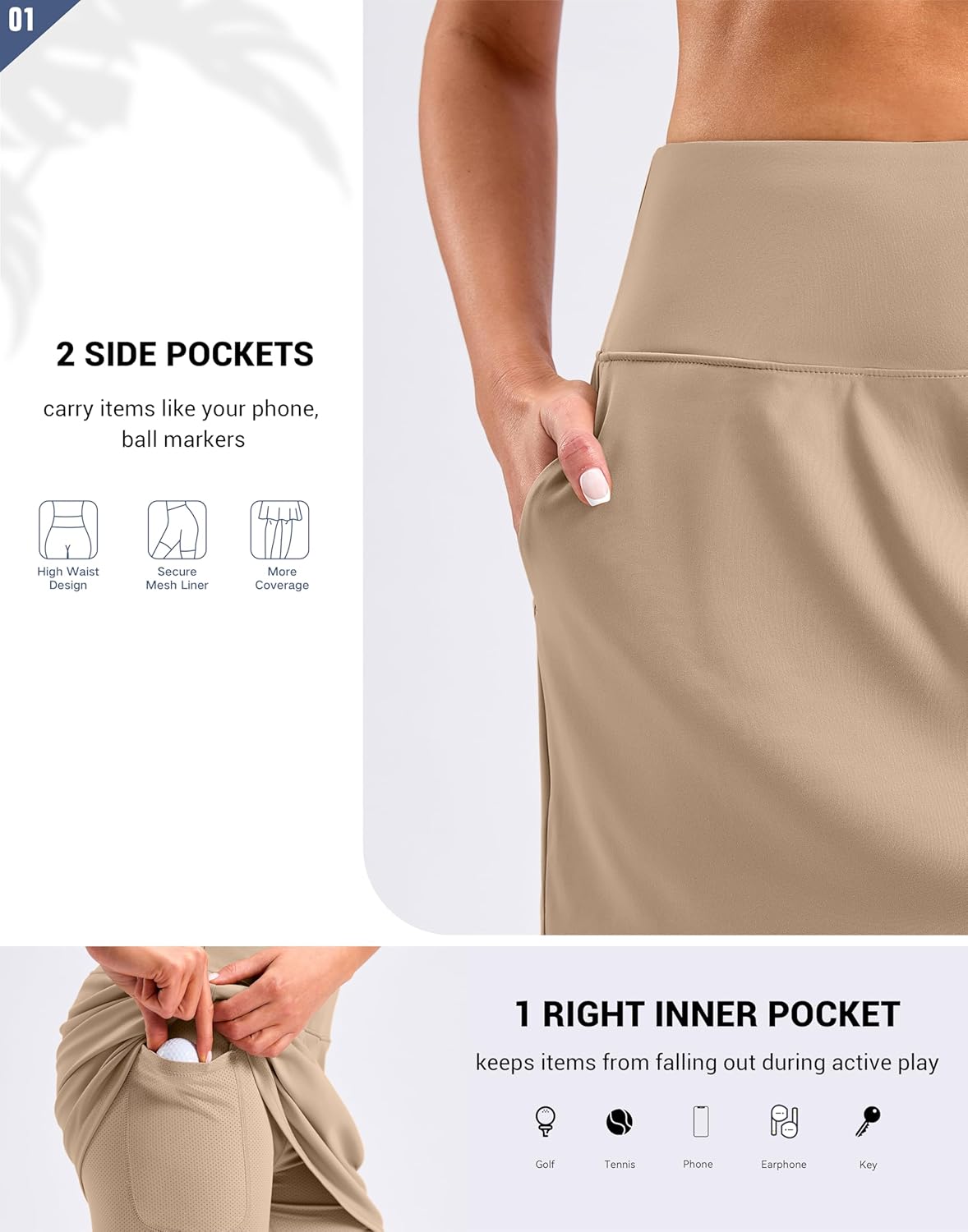 G Gradual 16"/18" Skorts for Woman Golf Skirts 3 Pockets Women High Waisted Athletic Skirt Tennis Pickleball Casual Summer