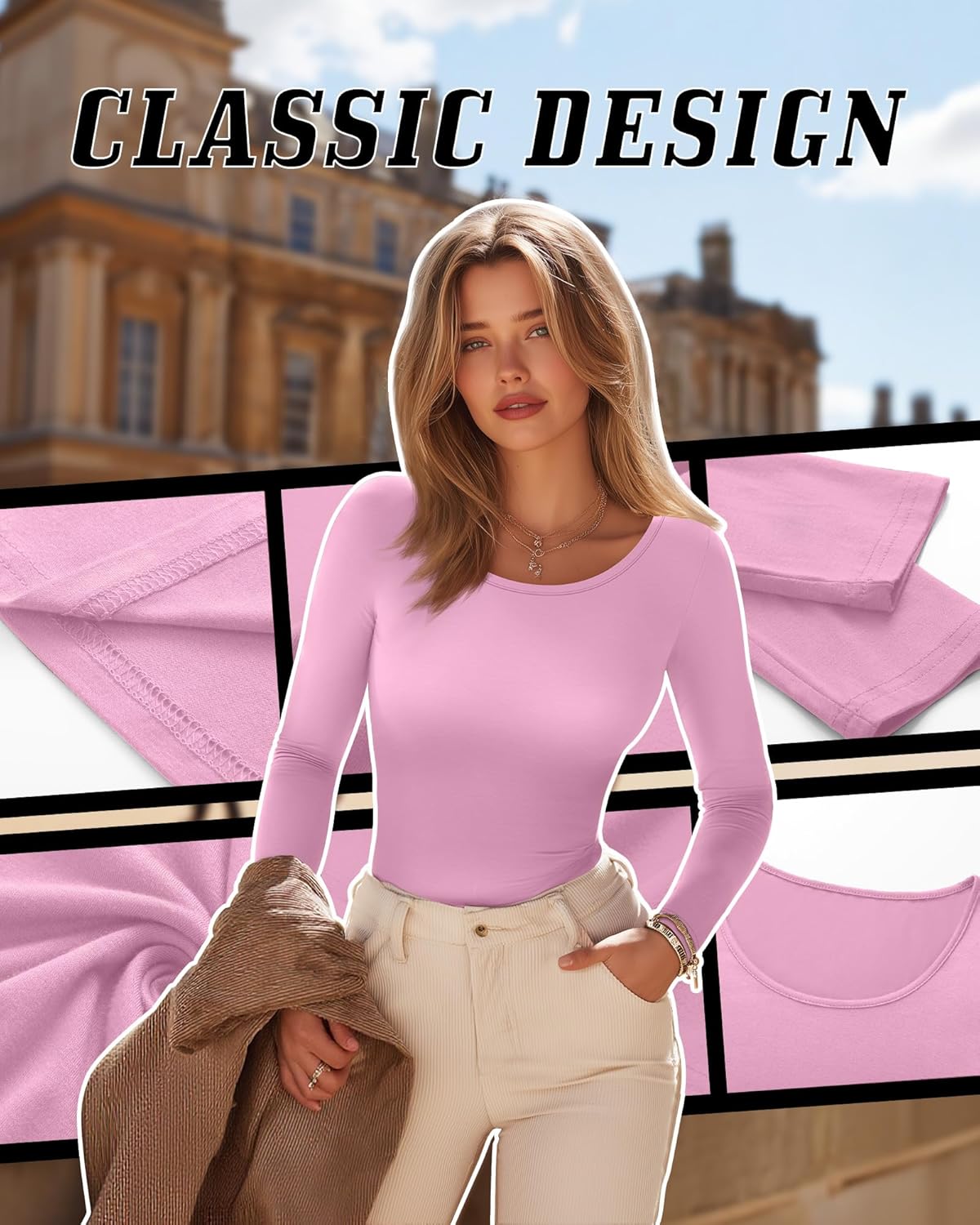 Riyiper 3 Pack Women's Long Sleeve Shirts Scoop Neck Tight Slim Fit Tops Casual Stretchy Basic Tee Layer Undershirts(Black, Pink, Lake Green,XX-Large) - Image 5