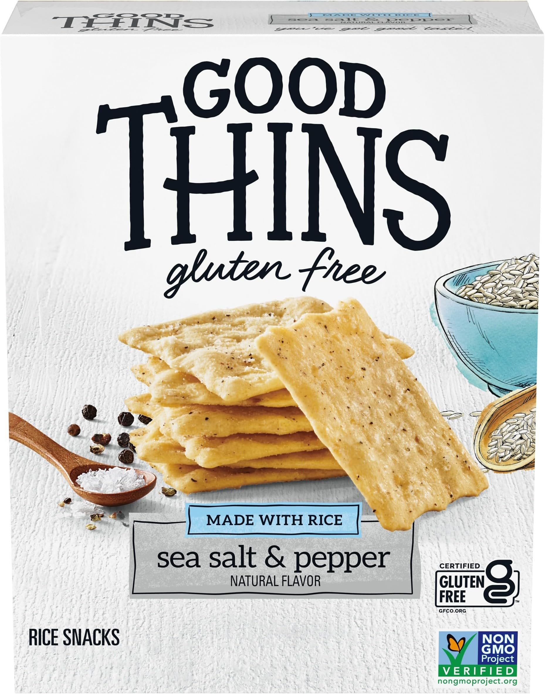 GOOD THINS Sea Salt & Pepper Rice Snacks Gluten Free Crackers, Snack Crackers, 3.5 oz