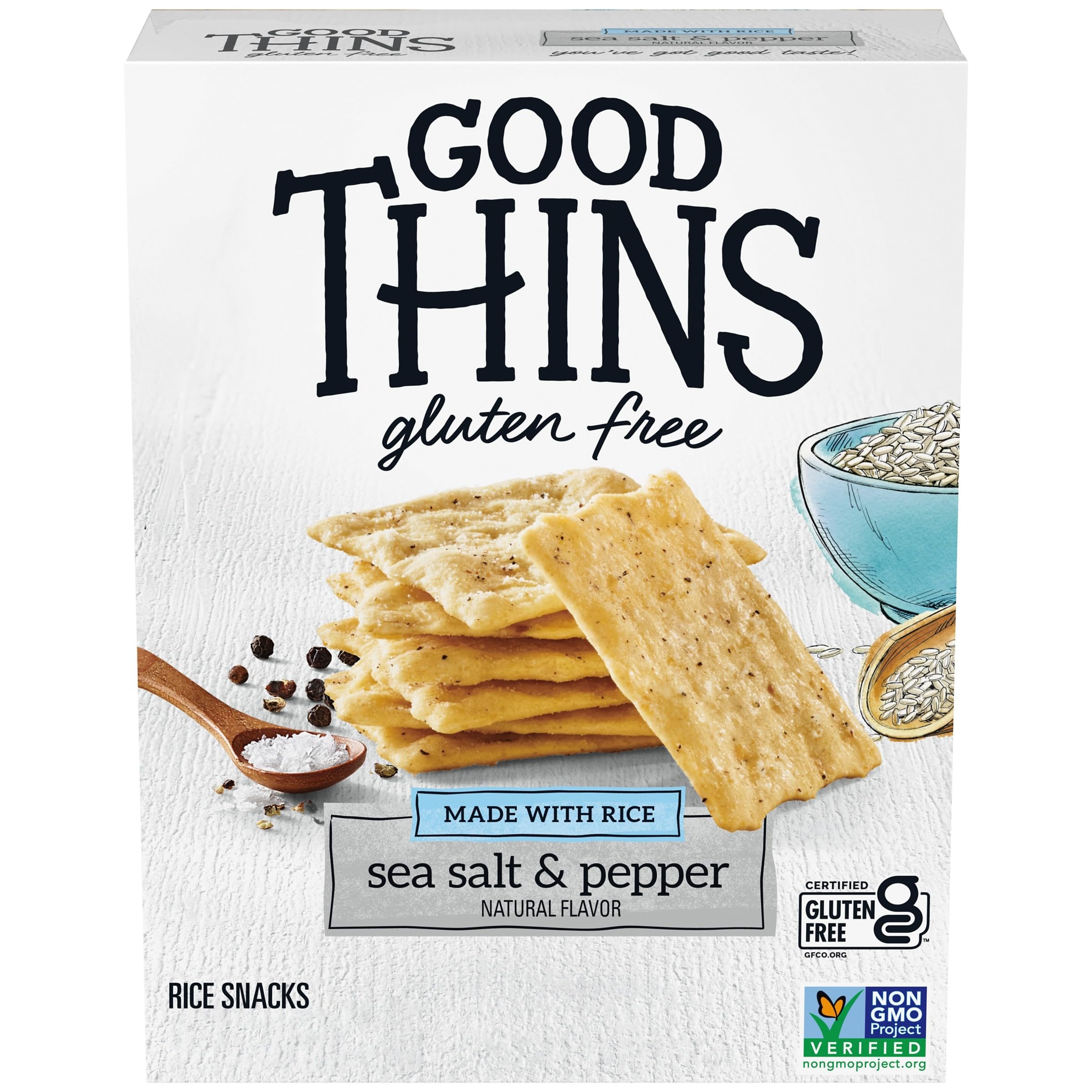 GOOD THINS Sea Salt & Pepper Rice Snacks Gluten Free Crackers, Snack Crackers, 3.5 oz