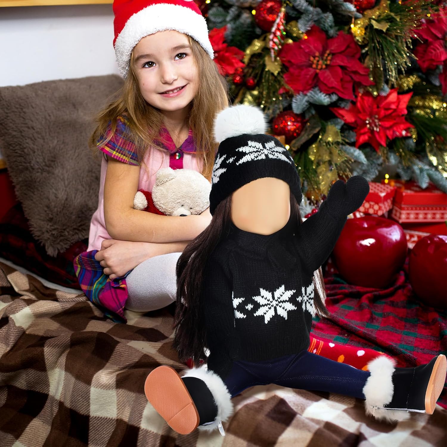 Bencailor 6 Pcs 18 Inch Christmas Doll Clothes and Accessories Winter Outfits Set Sweaters Trousers Hats Shoes Gloves for 18 Inch Doll Gifts(Black)