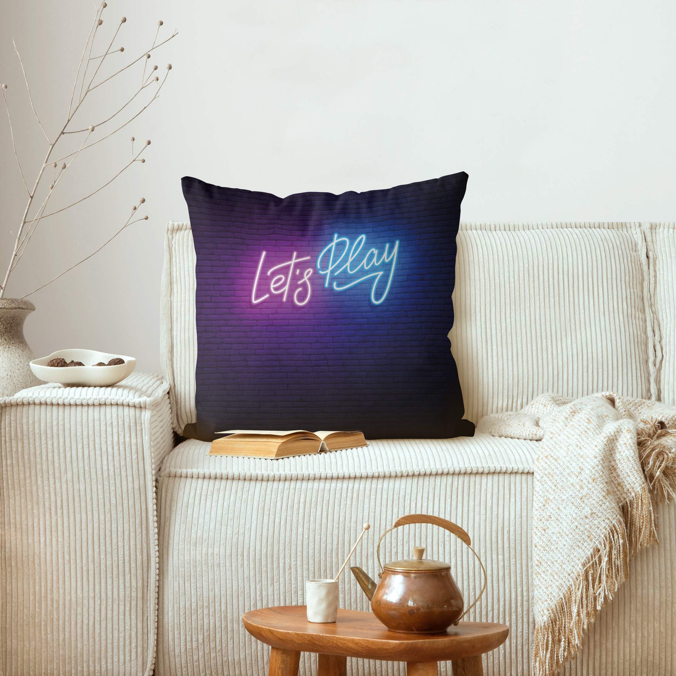 Dekokissen drinnen/Indoor waschbar Sprüche mit Füllung Zierkissen - Made in Germany - Design Bezug pink Sofakissen Neon Art Indoor Sofa Bett 1795