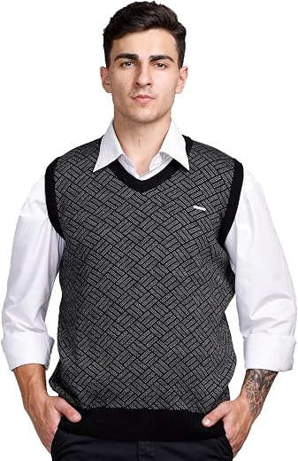Woolen V Neck Sleeveless Half Sweater for Man Winter
