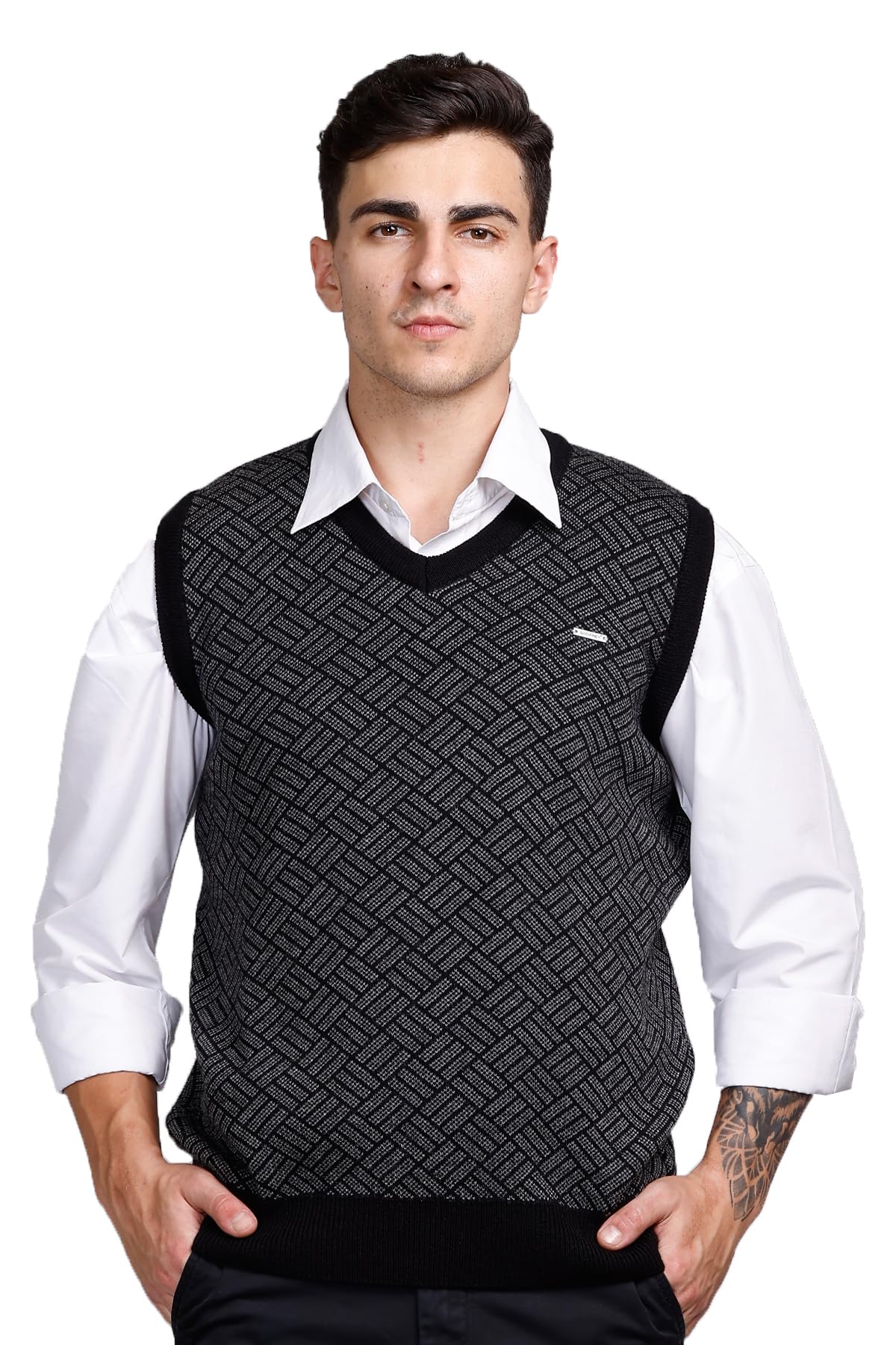 godfrey Men V-Neck Woolen Sleeveless Half Sweater for Winter-picture-13