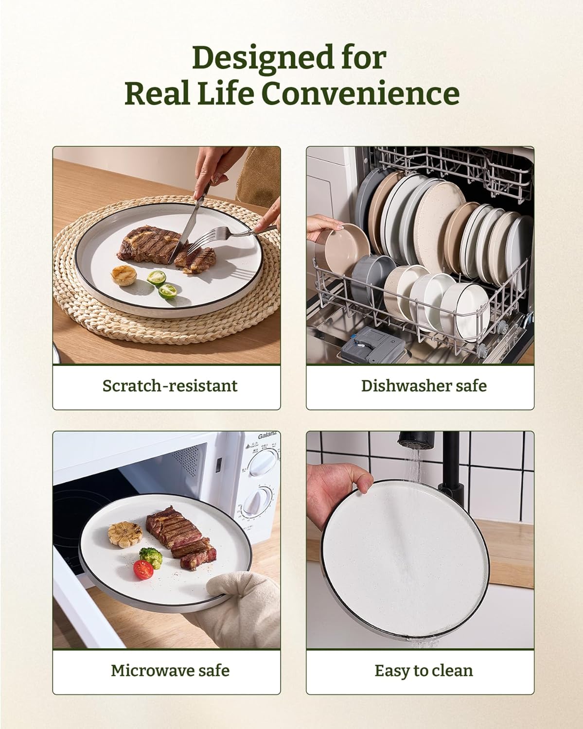 Famiware Nebula Plates and Bowls Set, 24 Pieces Dinnerware Sets, Dishes Set for 8, White with Black Rim - Image 6