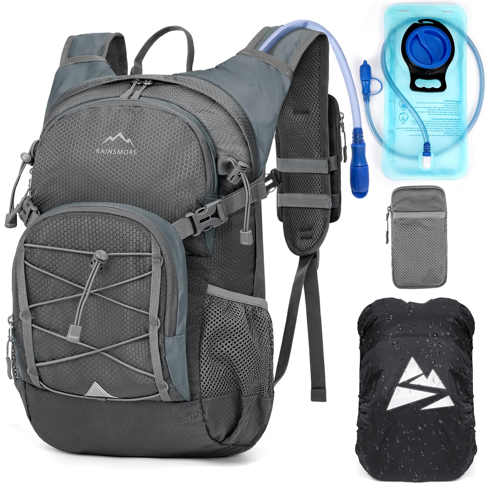 RAINSMORE Hydration Backpack with 2L Hydration Bladder Lightweight Insulated 18L Hiking Backpack with Rain Cover for Men Women Water Backpack for Running Cycling Biking Climbing