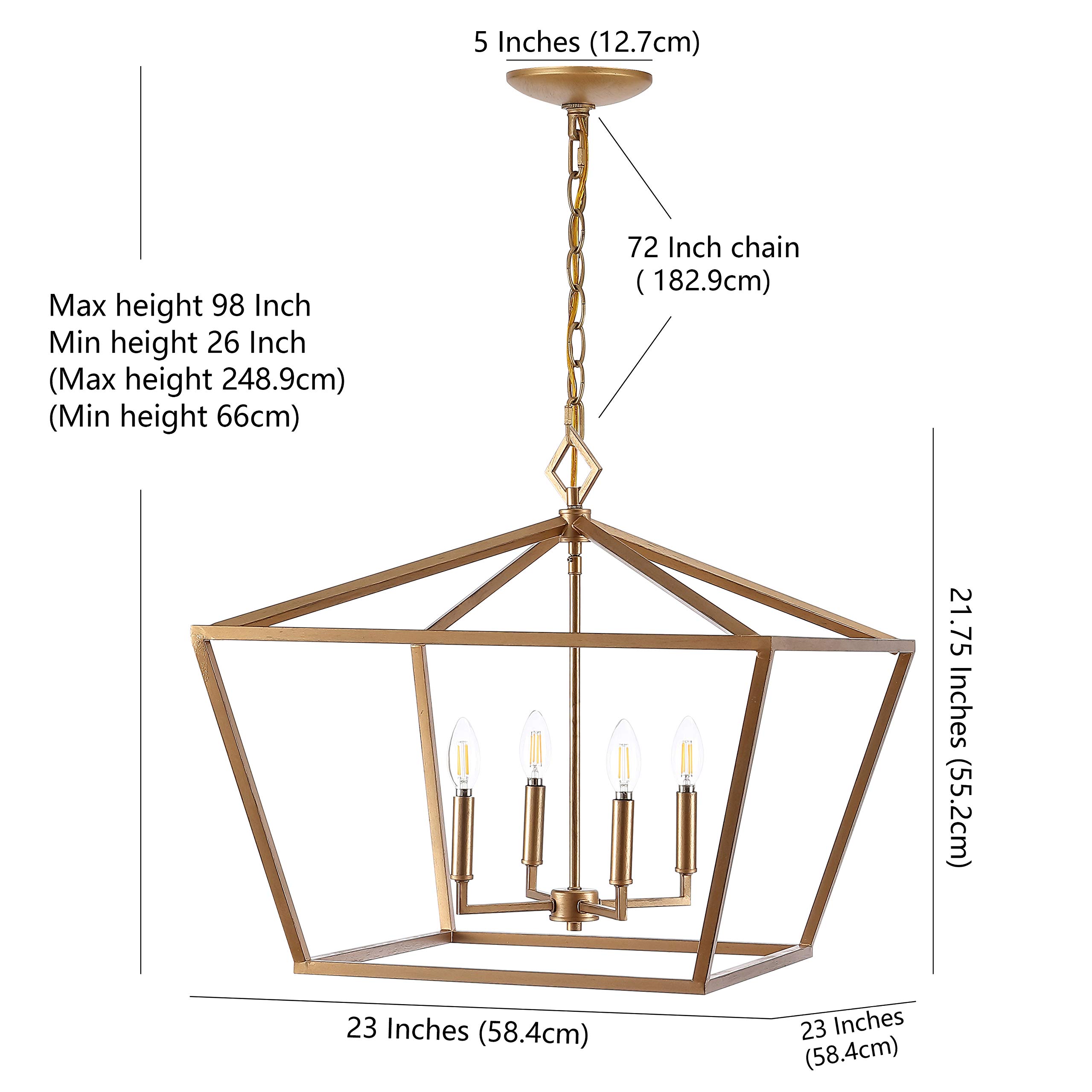 JONATHAN Y JYL7520C Gatsby 23" 4-Light Adjustable Iron Rustic Glam LED Pendant Industrial Vintage Cottage Dimmable Dining Room Living Room Kitchen Foyer Bedroom Hallway, Gold