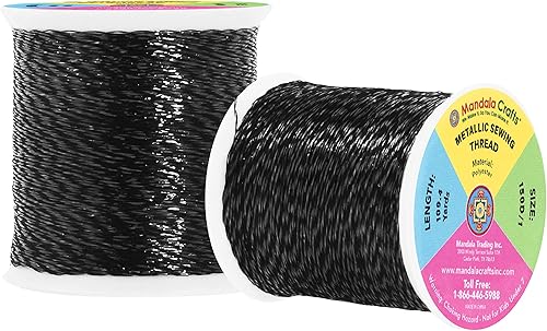 Miniatura 2 de Mandala Crafts Juego de hilo de bordado negro metálico, 218 yardas, 656.2 ft, hilo negro para máquina de coser, costura decorativa a mano, aguja de