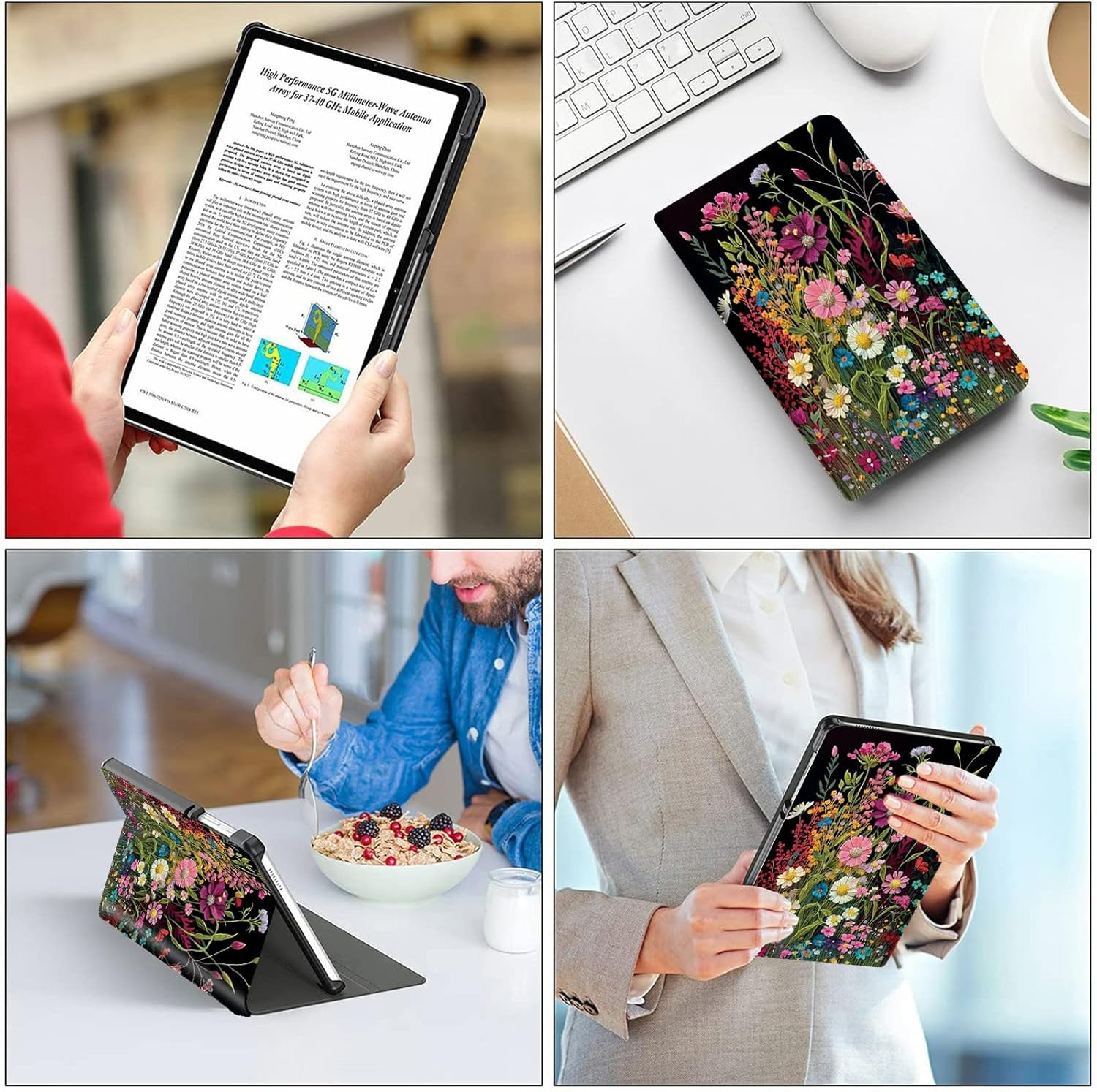 Rossy Case for 6.8" Kindle Paperwhite (11th Generation 2021) and Kindle Paperwhite Signature Edition Slim PU Leather Multi-Angle Adjustable Stand Smart Cover with Auto Wake/Sleep,Wildflowers
