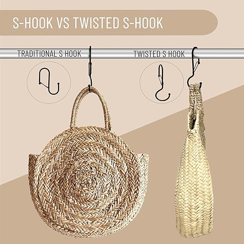 Miniatura 103 de Paquete de 10 ganchos de metal en forma de S para colgar, gancho resistente en forma de S con hebilla de seguridad, se adapta a barras de hasta 0.6