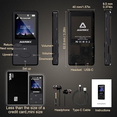 Miniatura 2 de Reproductor MP3 con sonido Bluetooth 5.3 HiFi, reproductor de MP3 con radio FM, mini reproductor de música de 32 GB para niños adultos, auriculares