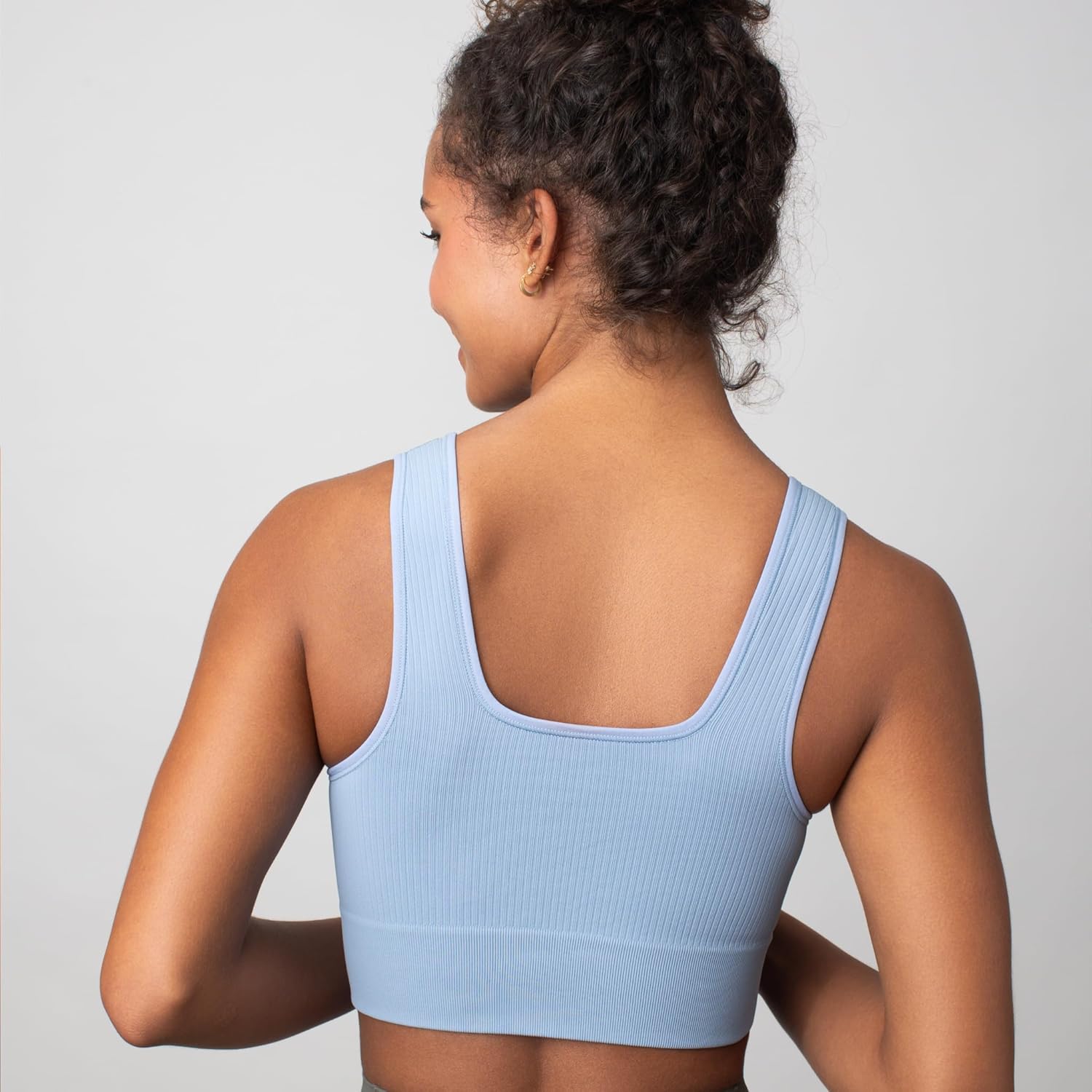 Floatley Seamlessly Square Neck Longline Easy Pullover Medium Impact Sports Bra Comfort Wirefree with Embedded Pads for Women - Image 3
