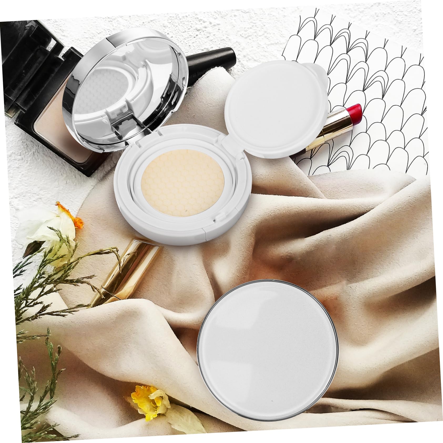 Vaguelly Sturdy Plastic Powder Puff Box 2pcs Makeup Compact Case Reusable Loose Powder Container