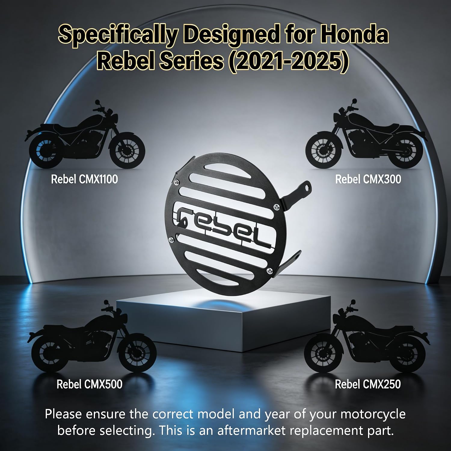 Motorcycle Headlight Grill Cover Compatible with Honda Rebel CMX1100 CMX250/300/500 2021-2025, Black Aluminum Mesh Guard Front Light Lamp Grill Guard Protector