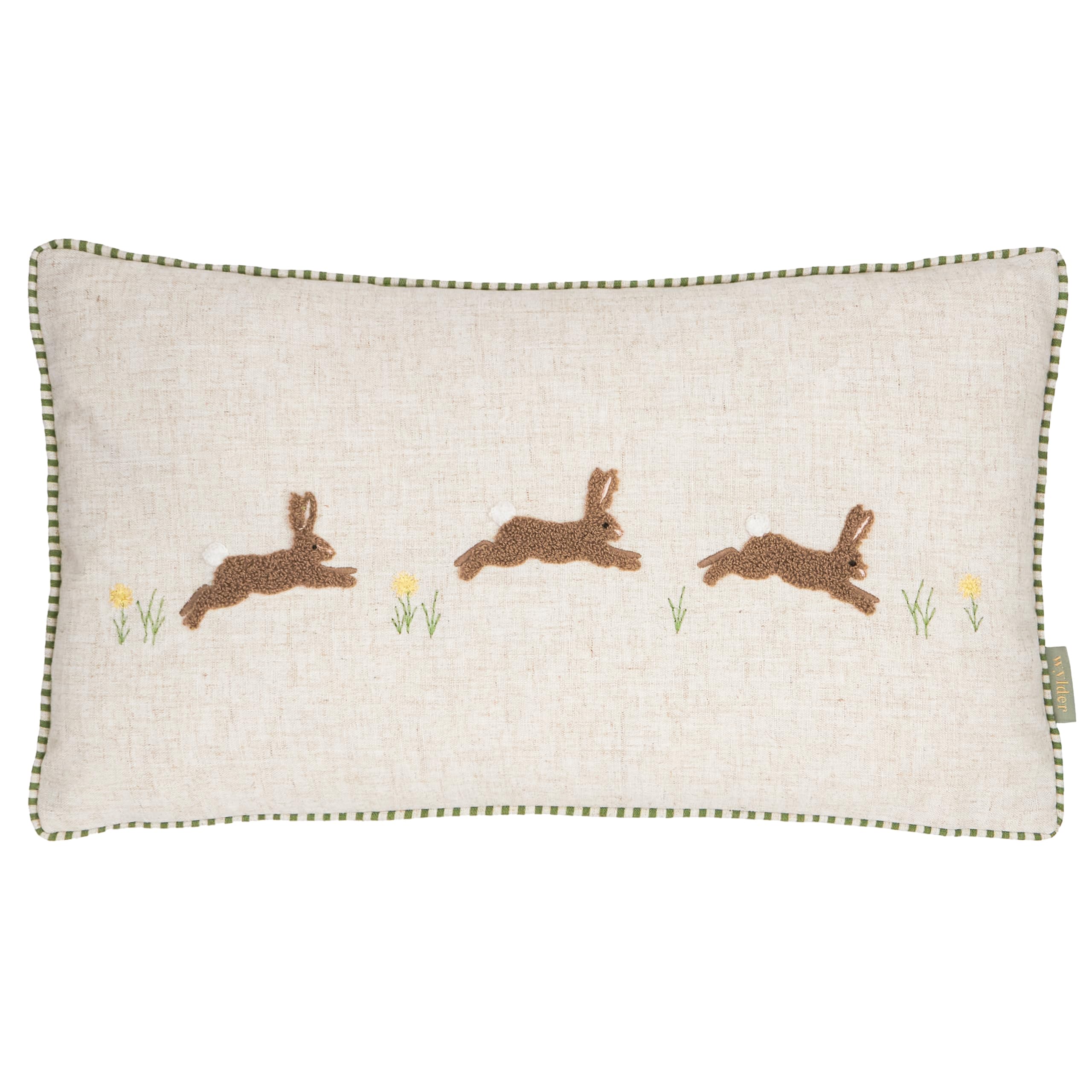 furn. Wylder Ramble Hares Feather Filled Cushion – Rustic Country Velvet Tufted Decorative Pillow (Sage – 30x50cm)