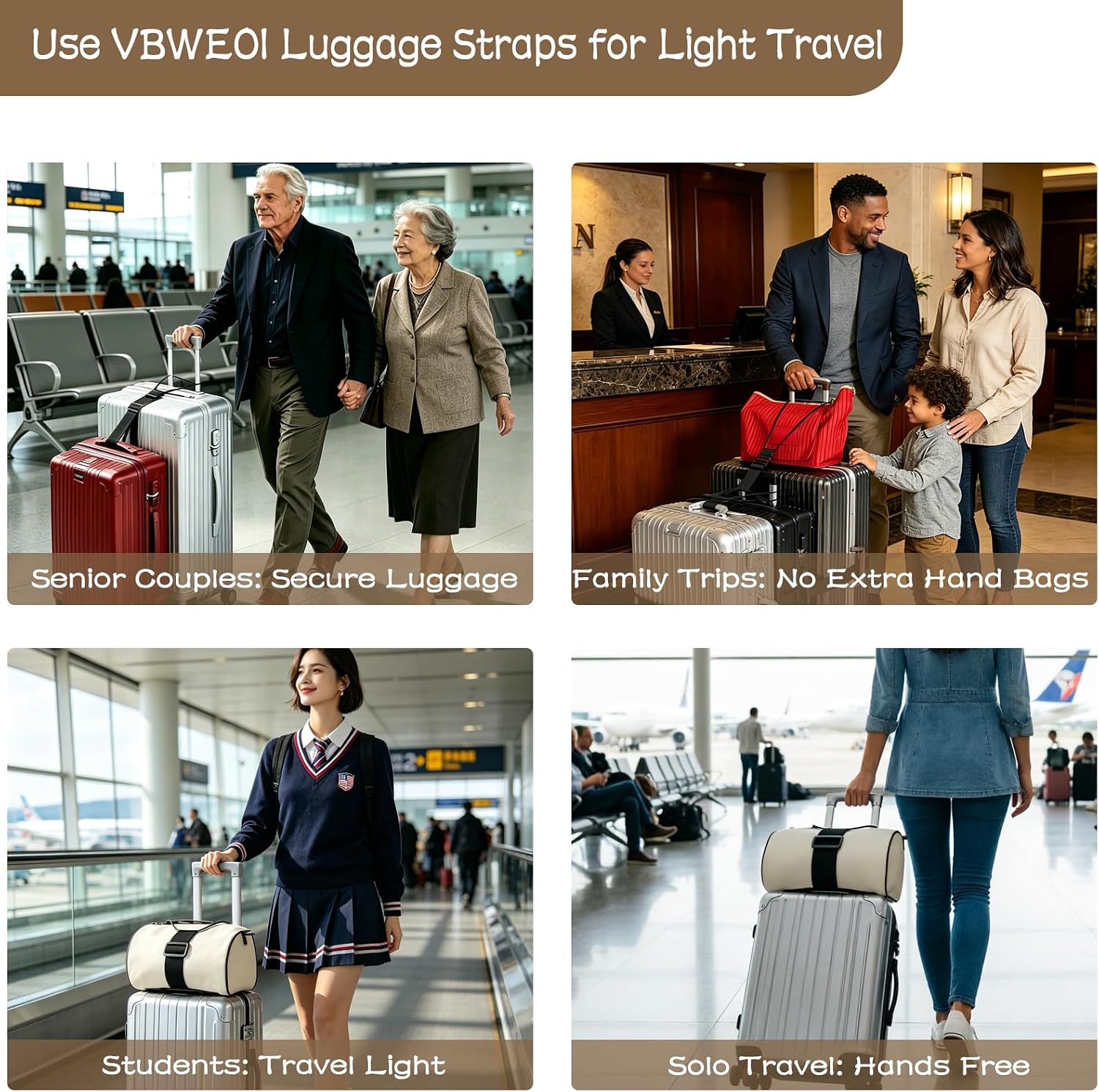 2Pack Adjustable Luggage Straps for Suitcases, Connect Bag to Suitcase | Strong & Durable Polyesterd, Convenient Travel, Travel Essentials, Extremely Travel-friendly for Seniors & Women