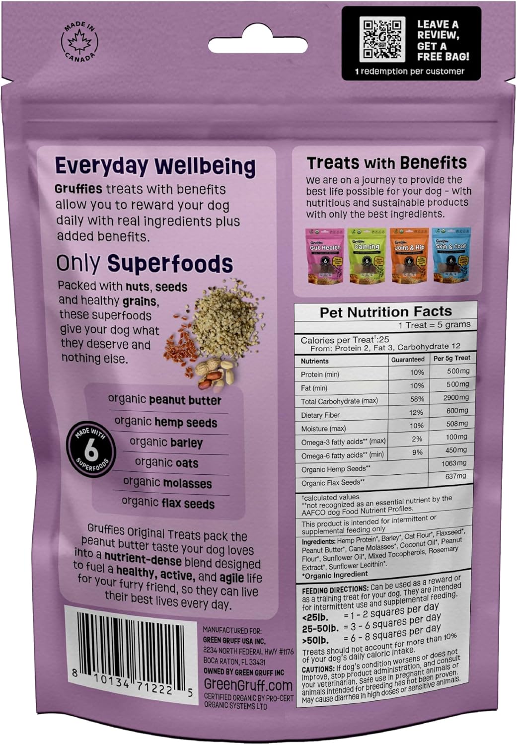 Organic Dog Treats for Everyday Wellbeing – Peanut Butter Flavor with Superfoods – High Protein & Omega-3 – Training Treats – No Fillers, Non-GMO, Vet Approved – Made in Canada - 6 oz (Pack of 6)