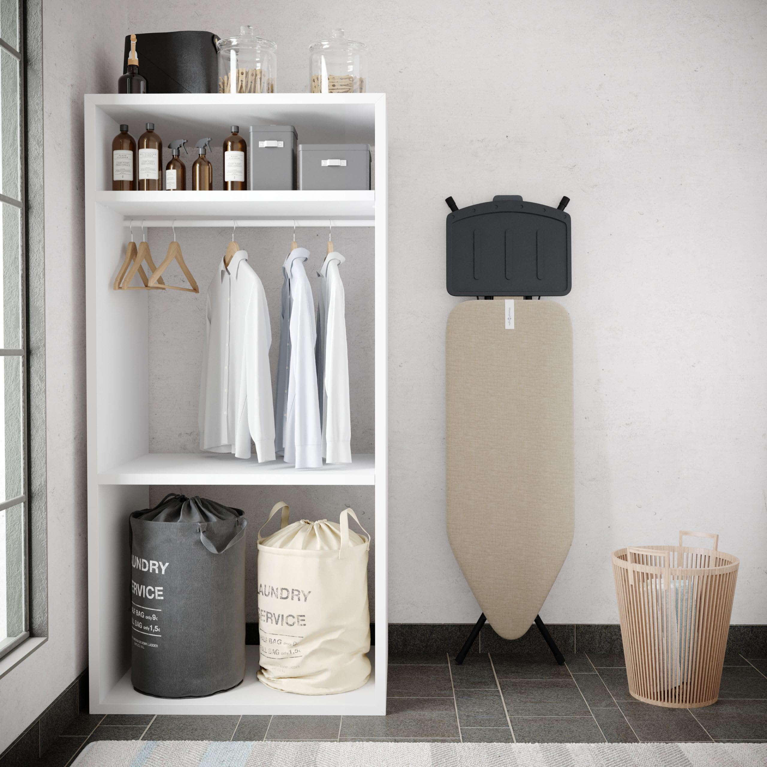 bügelbrett – Extra breites Bügelbrett für Dampfgenerator – 124x44 cm – Robust und stabil – Höhenverstellbar – Luxuriöses Bügelerlebnis – Farbe: Dust Beige
