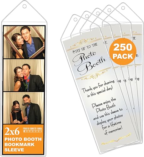 2x6 Clear Bookmark Sleeves (250 Count) | Plastic Bookmark Sleeves for Photo Booth Strips with Silver Inserts | Bulk