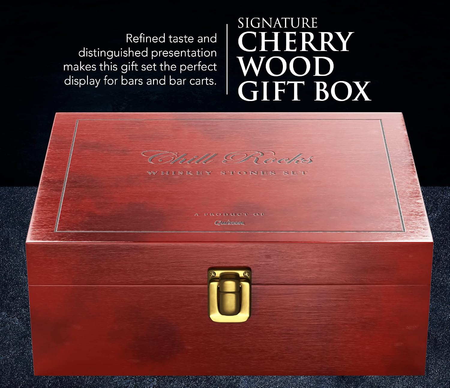 Premium Chill Rocks Whiskey Gift Set - Whisky Scotch Chilling Stones - 2 Glasses + 8 Beverage Cooling Soapstones + Stainless Steel Tongs + Velvet Storage Pouch – Luxury Wooden Gift Box - Men’s Gift