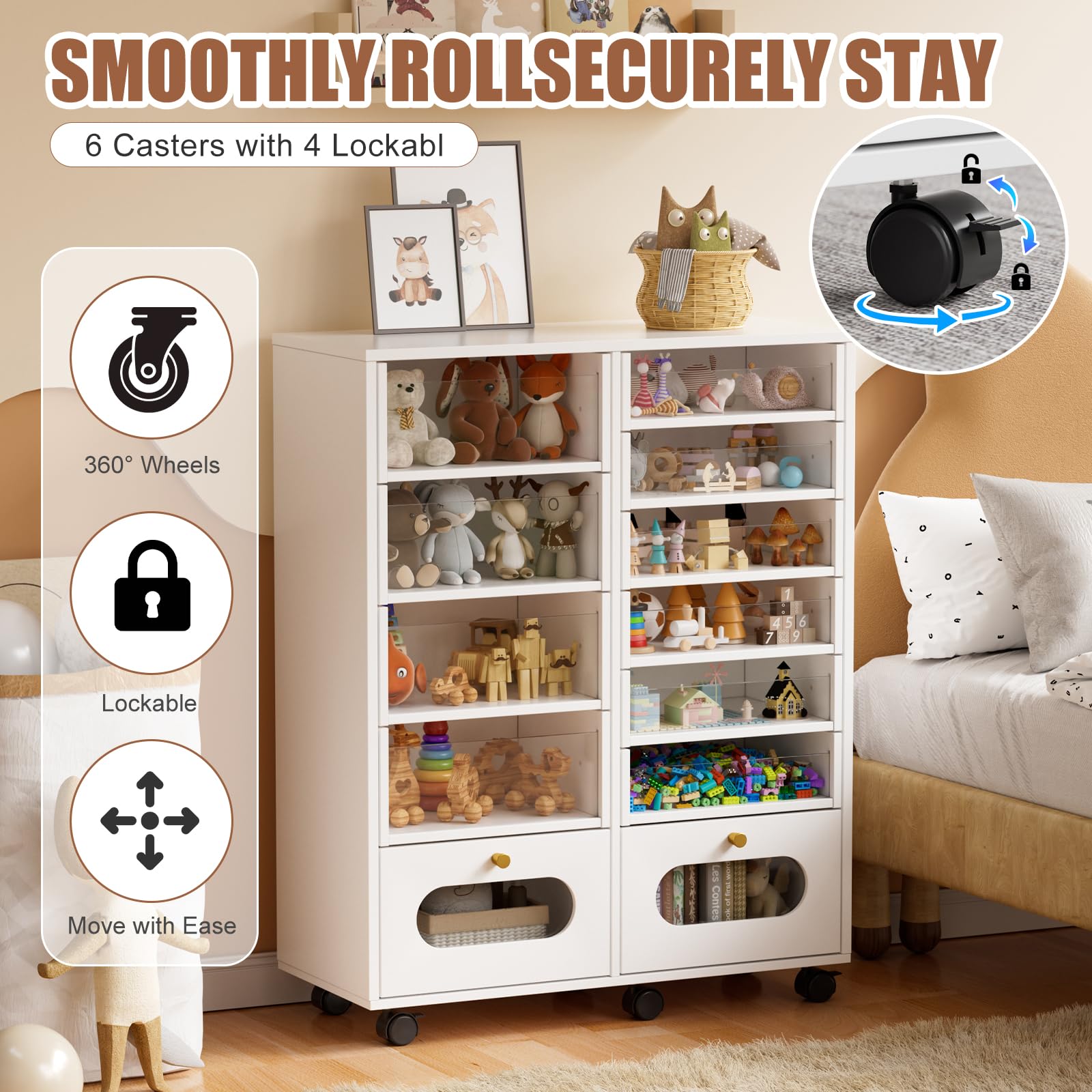 Mobiletto Porta Smalti con 12 Cassetti e 6 Ruote,Mobiletto Organizer per Centro Estetico,Nail Salon,Mobile su Ruote ad Alta Capacità per Bagno,Camera da Letto o Cucina,Unità di Stoccaggio da Terra