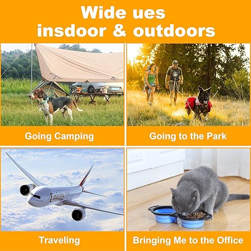 Miniatura 3 de Cuencos plegables para perros, tazón portátil de viaje para mascotas, 2 en 1, tazón doble de silicona expandible para alimentos y agua, plato para