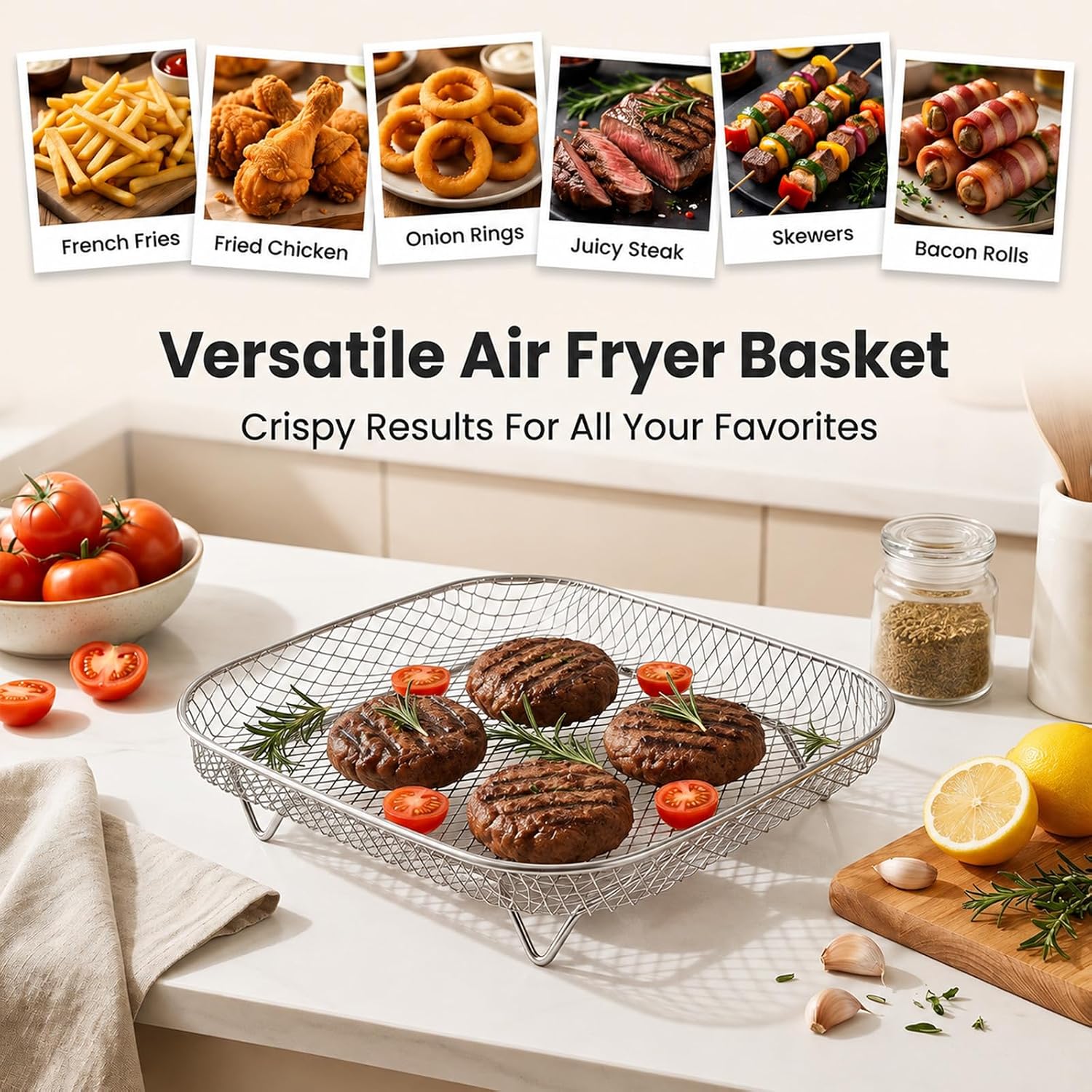 4 Pcs Air Fryer Rack 8" Square Stainless Steel Air Fryer Basket Accessories