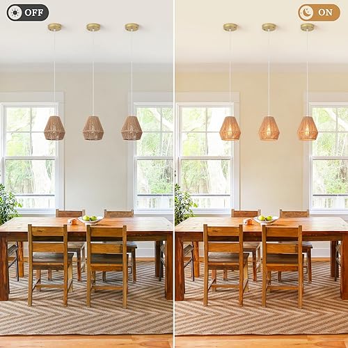 Miniatura 3 de Paquete de 3 luces colgantes de mimbre de 7 pulgadas, luces colgantes bohemias con pantalla de ratán tejida a mano, luces colgantes rústicas para