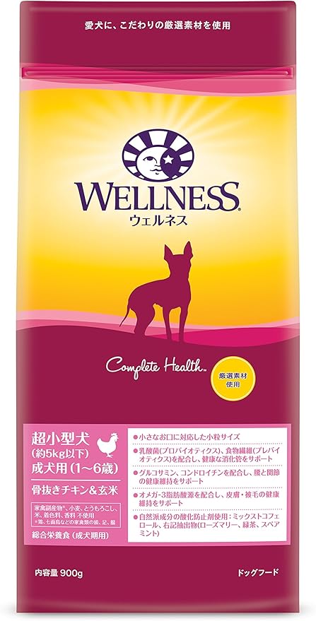 Amazon Co Jp ウェルネス ドッグフード 超小型犬 約5kg以下 成犬用 1 6歳 骨抜きチキン 900g ペット用品