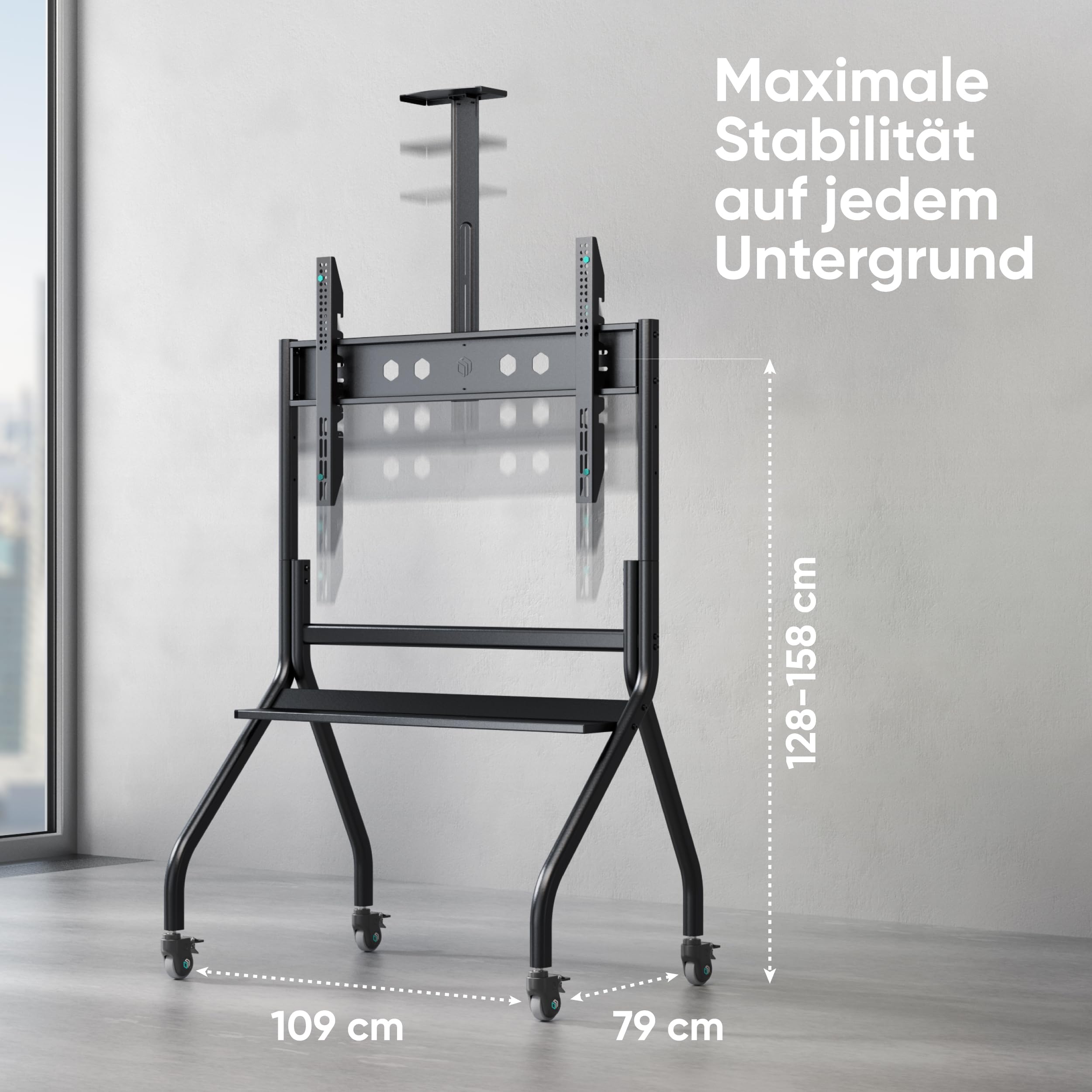 ONKRON TV Ständer rollbar für 60-120 Zoll Fernseher, max Belastung bis 150 kg, professioneller Wagen TV Standfuss höhenverstellbar, max VESA 1000x600, Fernsehständer mit Rollen Schwarz TS2080-B