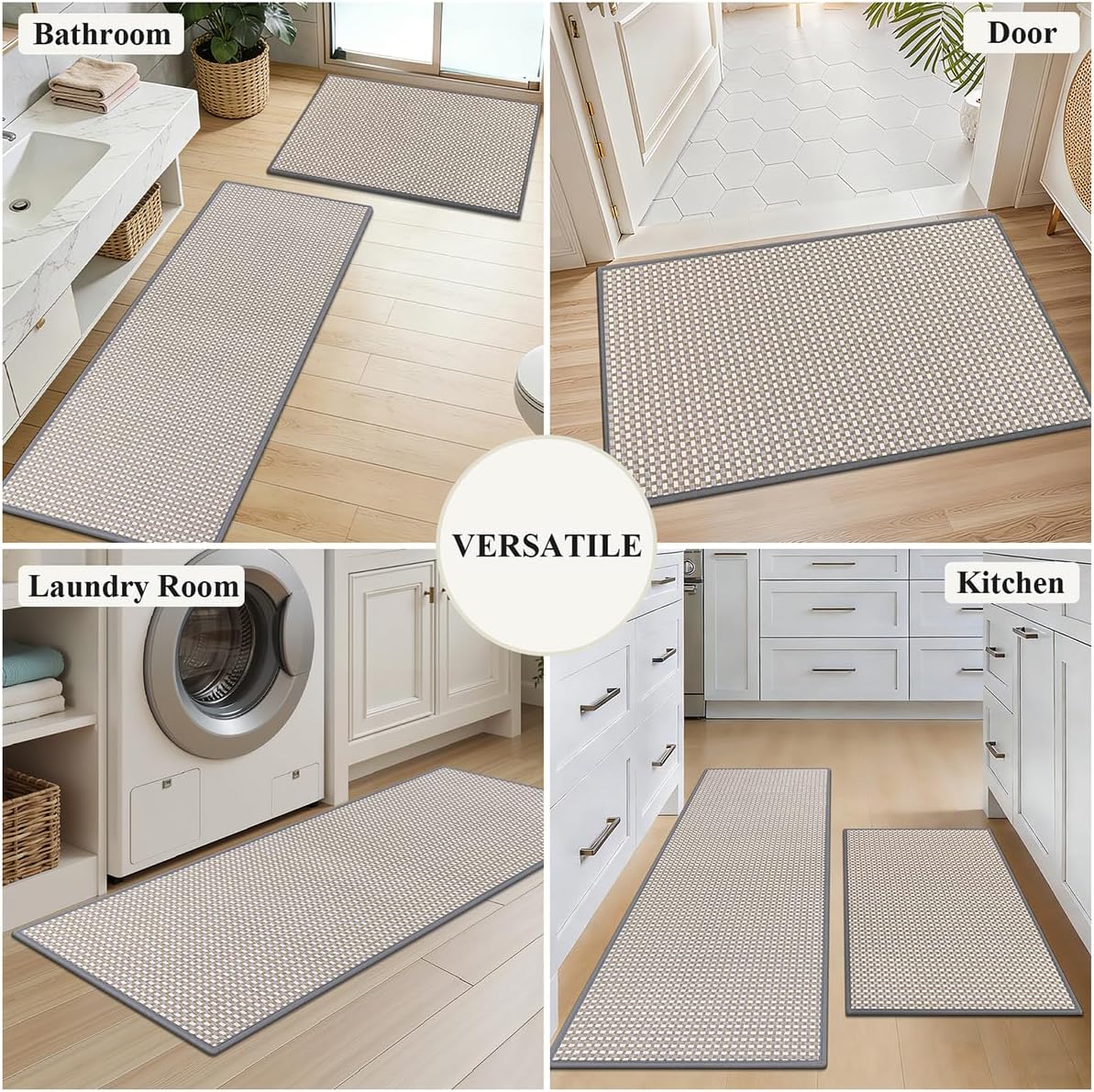 HEBE Kitchen Rugs Sets of 2 Non Slip Washable,20"x59"+20"x32" Cushioned Rubber Kitchen Mats for Floor,Stain Resistant Kitchen Carpet Runner Rug for Hallways, Front of Sink, Laundry