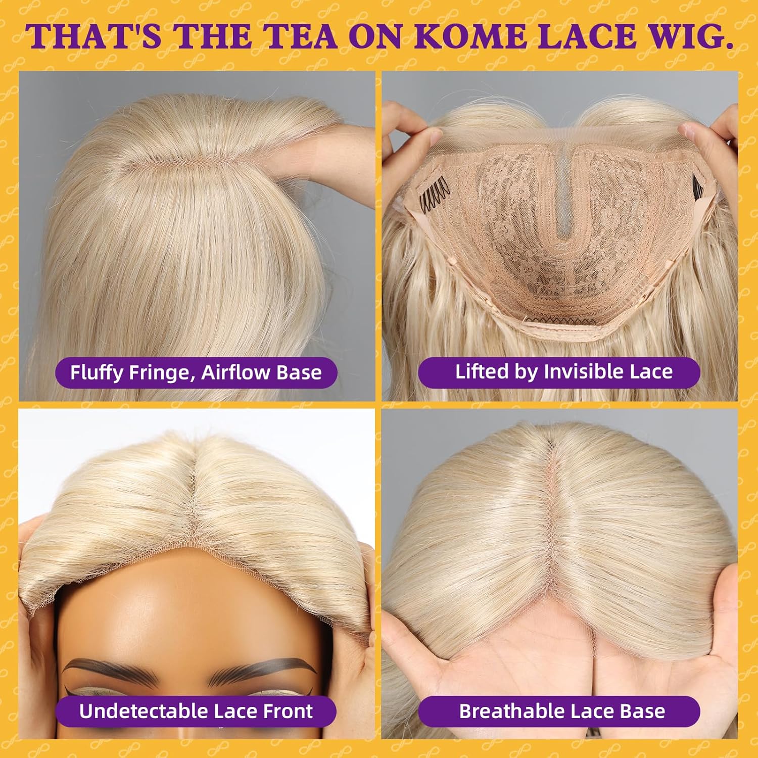 Blonde Synthetic Lace Front Wig,【Beginner Friendly Wigs】 T Part Glueless Long Curly Wavy Wigs With Bangs for Women Cosplay Daily Use 28IN(#R10119)