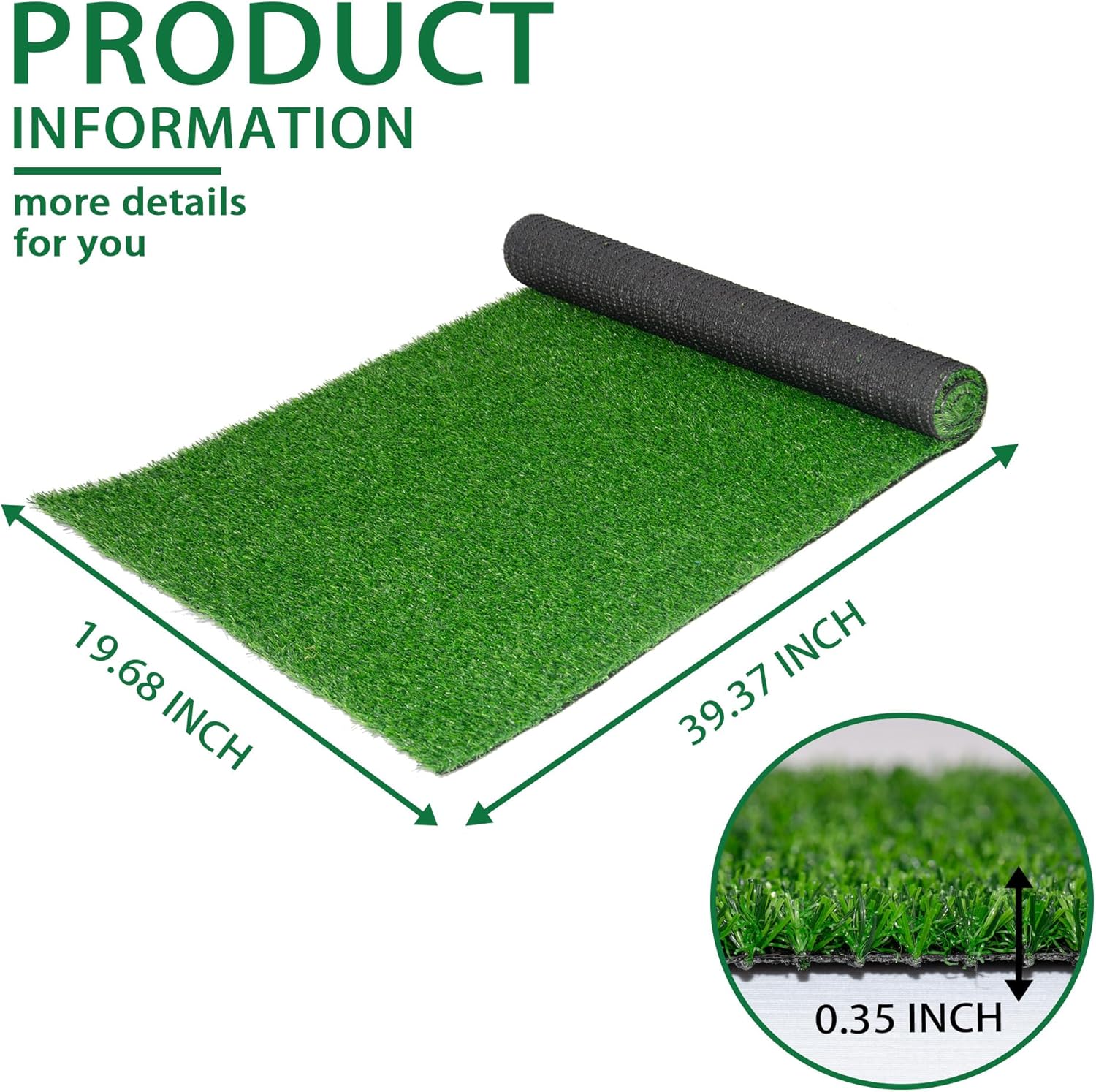 Artificial Grass Turf 39.37x19.68 in Realistic Synthetic Grass Carpet for Indoor/Outdoor,with Drainage Holes Pet-Friendly Grass Mat Ideal for Garden Lawns, Landscaping, Balcony Decor