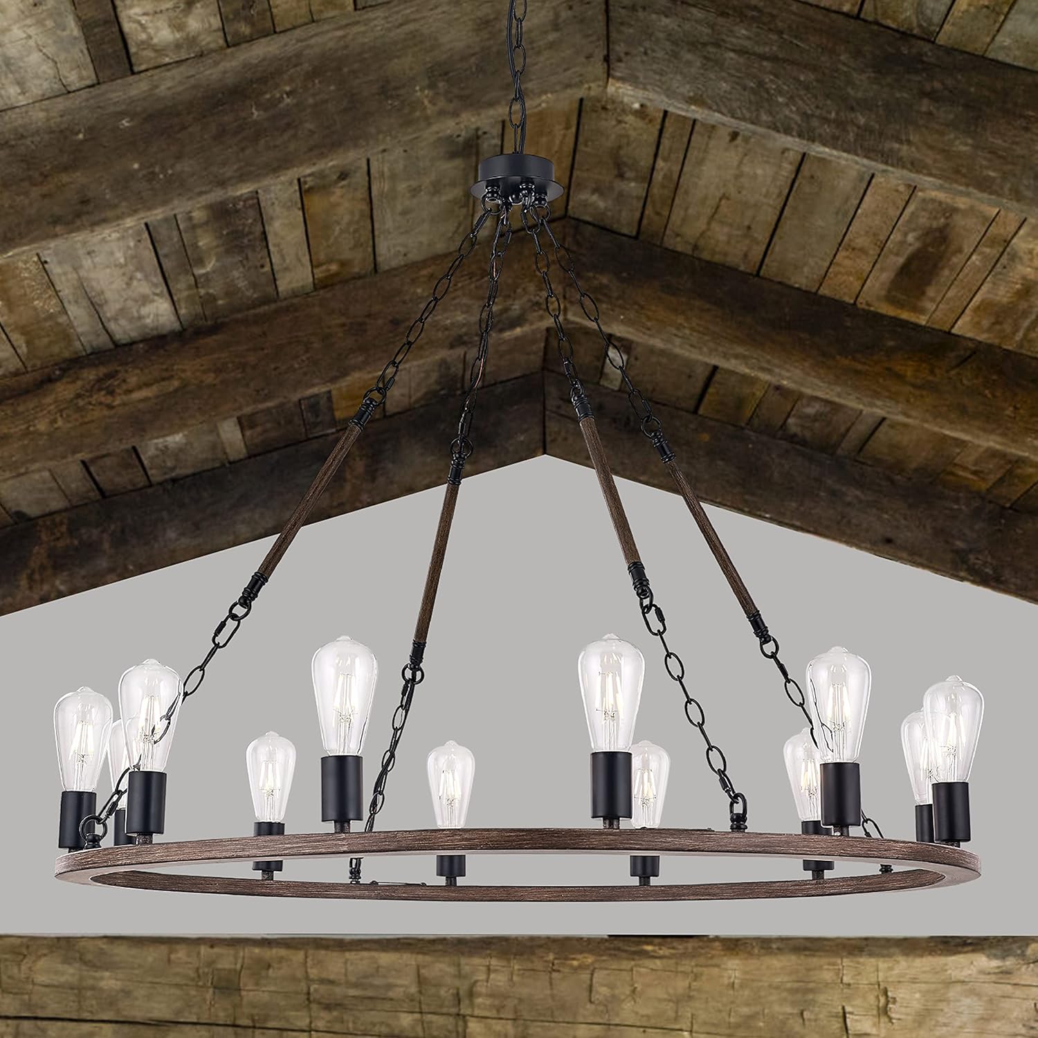 Vanity Art 12 Lights Wagon Wheel Chandelier Lighting Farmhouse Candle Ceiling Light Fixtures for Living Room Kitchen Dining Room MLT5112LT-DW-BK